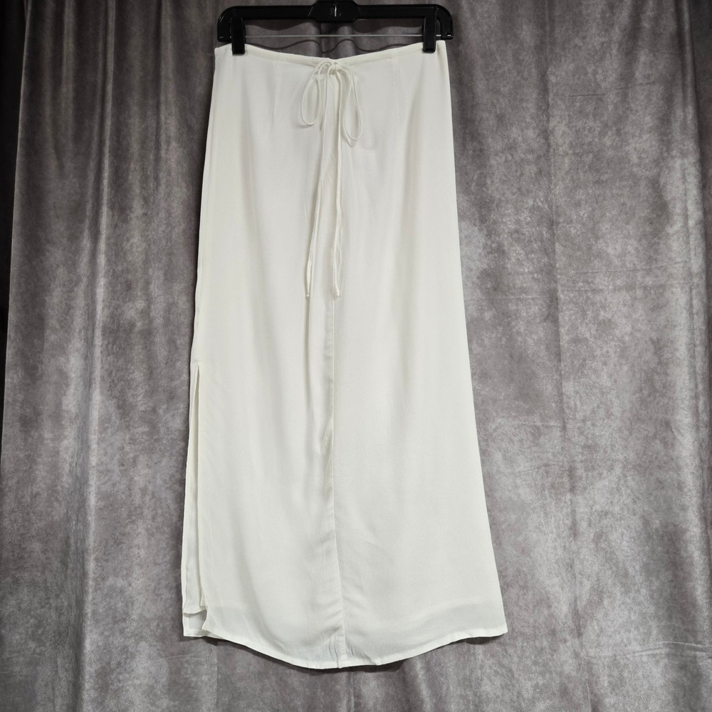 Trois High Waist Front Tie‎ Side Slit Maxi Skirt Lined White Women's Size 0